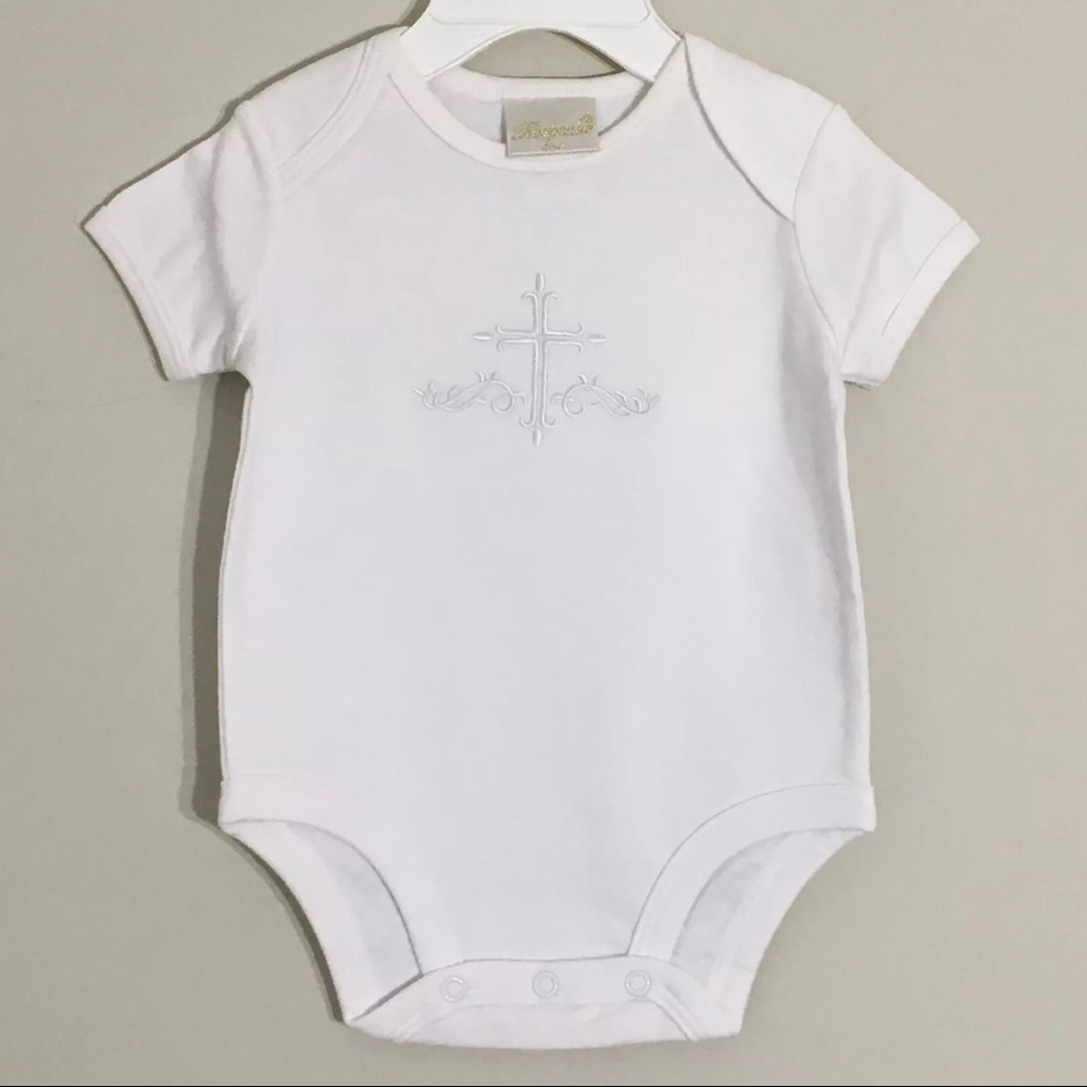 Baptism One-Piece T-Shirt White With Cross Embroidery Unisex 0-3M New In Package